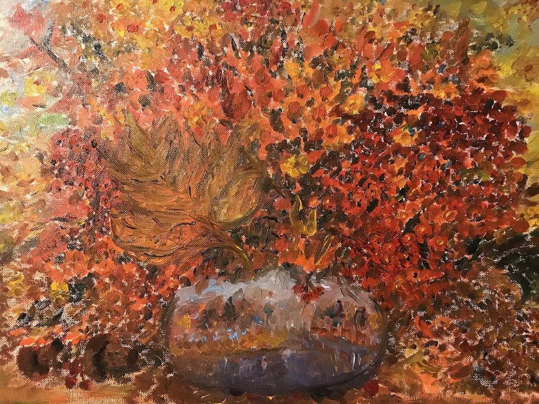 Rowan And Autumn Leaves In Glass
